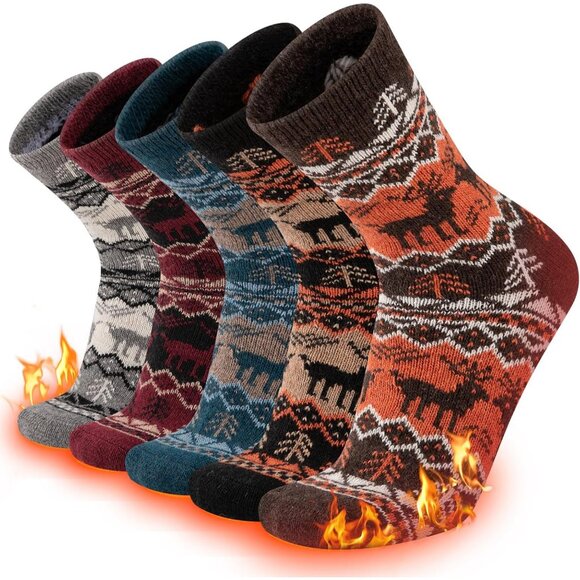 Other - Wool Socks Mens Warm Winter Thermal Thick Pattern Crew Socks for Cold Weather 5